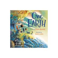 the book cover for one earth with children standing on top of an island and birds flying around