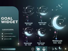 an image of the moon and stars with text that reads goal widget customizable