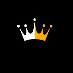 a crown on a black background with white dots in the middle and yellow circles around it