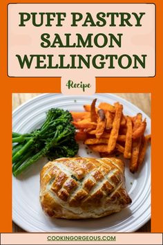 Salmon dish made with fresh salmon fillets topped with creamy spinach, wrapped in puff pastry and baked until golden and crispy. Salmon En Croute Recipe, Fall Salmon, Great Dinner Recipes, Puff Pastry Crust