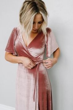 Velvet Wrap Dress, Perfect Bridesmaid Dress, Baltic Born, Wrap Maxi Dress, Mid Length Sleeves, Pleated Maxi Dress, Wardrobe Ideas, Velvet Material, Slim Dresses