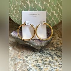 Gold Plated Hoop Earrings . They Have Baguette Cubic Zirconia Stones . The Measurements Are 1.8 X 1.8 Inches In Length And Width . New With Dust Bag Tags And Bags . Bonnie Gold, Bonnie Jewelry, Beautiful Stud Earrings, Diamond Decorations, Art Earrings, Tassel Drop Earrings, Sparkle Earrings, Green Diamond, Zirconia Earrings