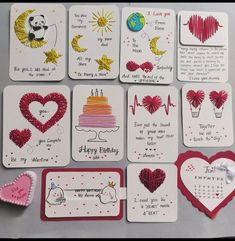 many cards have hearts and words on them