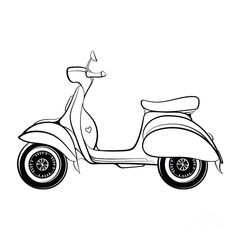 a scooter is drawn in black and white on a white background with the words,