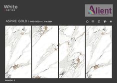 white marble tiles with gold veining and silver veining on each side, in different sizes