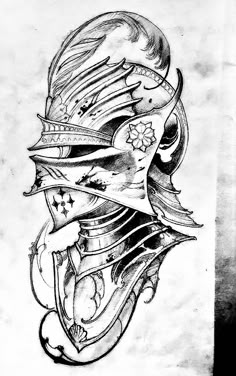 a black and white drawing of a helmet with stars on the side, as well as an