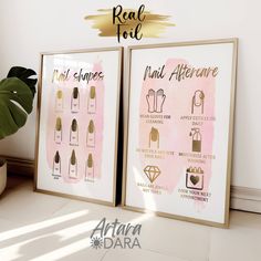 Nail Salon Decor, Nail Aftercare Sign, Real Foil Print, Nail Shape Poster, Nails Wall Art, Watercolor Nail Art, Nail Technician Gift   Set of 2 UNFRAMED poster Unique prints combining high-quality color and foil printing  will become an exquisite decoration for your office or home! All posters are printed on smooth, thick paper 250 mg. Please note, this is an intricate handmade piece and each poster is printed specifically for you, so the foil coating may have tiny imperfections. This is normal Nail Art Poster Design, Nail Aftercare, Watercolor Nail Art, Water Color Nails, Foil Printing, Nail Salon Decor, Shape Posters, Wall Art Watercolor, Art Poster Design