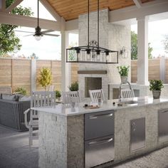 an outdoor kitchen is shown in this rendering