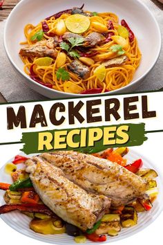 the cover of mackerel's cookbook is shown with two plates of food