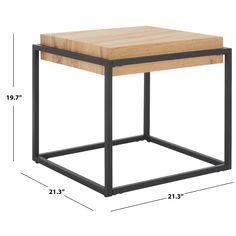 the side table has a wooden top and metal frame, as well as an open bottom