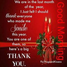 a red christmas card with two lit candles and holly wreaths on the side, in front of a red background that says thank you