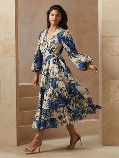 Stampa Wrap Dress | Banana Republic Flowy Belted Wrap Dress With Surplice Neckline, Flowy Belted Wrap Dress, Fitted Belted Tiered Dresses, Spring Flowy Belted Wrap Dress, Vacation Surplice Neckline Belted Dress, Flowy Wrap Dress With Ruffle Hem And Surplice Neckline, V-neck Wrap Dress With Ruffle Hem For Brunch, Vacation Dress With Belted Surplice Neckline, Vacation Dress With Belt And Surplice Neckline