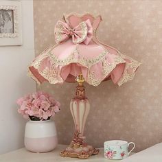 Pink Court Dress Lamp - Kids Nightstand/Table Lighting With Lace Frill 1 Bulb Pink Court, Table Rose, Table Lighting, Cute Furniture, Court Dresses, Kids Nightstand, Nightstand Lamp, Cute Bedroom Decor, Pink Shade