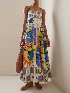 Style Désinvolte Chic, Cotton Sundress, Summer Linen Dresses, Printed Long Dresses, Suspender Dress, Mode Inspo, Women Long Dresses, Looks Style