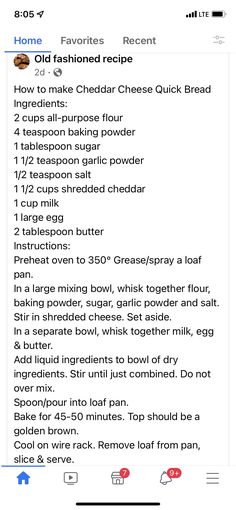 an iphone screen showing the recipe list for homemade breads and other baked goods on it