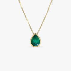 14k 1.50-2.50 ctw Pear Shape Bezel Setting Emerald Necklace 14k Gold Ferkos Fine Jewelry Emerald Necklace, Necklace Sizes, Diamond Gemstone, Pear Shape, Bezel Setting, Pear Shaped, Natural Diamonds, Solid Gold, Gold Color