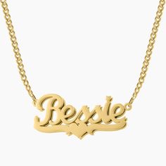 Dress your little ones with a nameplate necklace! Customize this necklace with a name or a meaningful word. Crafted from 18K gold and silver plating, this piece is durable and made to last. Details: Personalize With: a Name or Word. Pendant Size varies by name (3.5cm-5cm) Matching Cuban Chain Closure: Lobster Clasp Jewelry Gift Guide, Nameplate Necklace, Rose Gold Metal, Engraved Necklace, Cuban Chain, Precious Jewelry, Chains For Men, Personalized Necklace, Gold Plated Silver