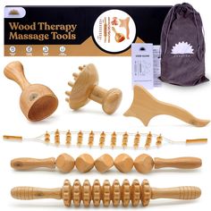 wooden massage tools with pouch and bag