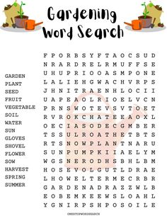 the garden word search is shown in this image