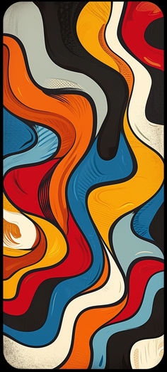 an abstract painting with wavy lines and colors in the form of waves on a black background