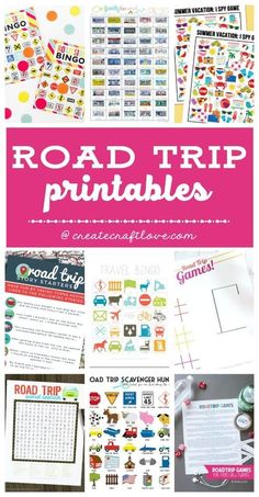 road trip printables with the text road trip printables on top and below