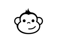 a black and white drawing of a monkey's head with a smile on its face