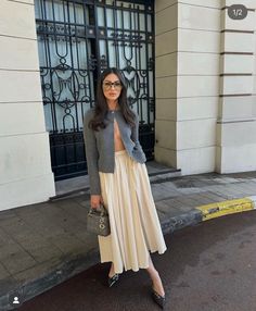 ZARA NEW WOMAN 24 ZW COLLECTION SKIRT WITH SCALLOPED WAISTBAND REF:2252/653 SZ:M Cream Skirt Outfit, White Midi Skirt Outfit, Light Grey Skirt, Delicate Aesthetic, Long Green Skirt, Midi Skirt Fall, Nude Skirt, Zara Midi Skirt, White Skater Skirt