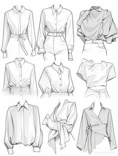 an image of women's shirts and blouses in different styles, all tied together