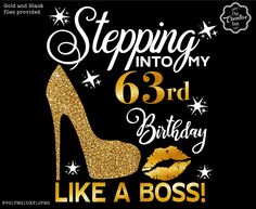 a black and gold birthday card with a high heel shoe