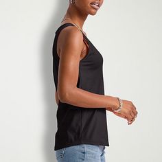 Basics that are far from basic. This cute and comfortable women's tank will get you from here to there in style with ease. Made with recycled polyester, so it's lightweight and has that soft-to-the-touch feel you know and love. A roomy fit that can be dressed up or down. Quality-wise, this tank does the most! Banded collar, armholes, and double-needle stitching on the hem for a fit that won't quit. Grab a few in our basic colors and beef up your staples with these tank tops for women by Hanes originals.Be yourself in Hanes originals - a stylish collection of cool, modern essentials designed for comfort, made for every body.Soft & comfy feel - our best cotton, polyester, and rayon come together to make this soft and comfy women's tank top.Made from recycled materials - made with recycle Sporty Black Cami Top, Black Scoop Neck Casual Tank Top, Casual Black Scoop Neck Tank Top, Casual Black Scoop Neck Vest, Black Casual Tank Top With Straps, Sporty Cami Tops For Everyday, Casual Black Tops With Tank Straps, Casual Black Top With Tank Straps, Sporty Everyday Camisole Top