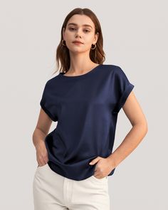 Wear it with everything. The Short Sleeve Round Neck Silk T-Shirt is a luxurious update on the classic t-shirt and a wardrobe must-have. With a round neck and cap sleeves with turnups, this t-shirt will see you through all occasions. A great all-rounder to make you look sophisticated without putting much thought into it. Fresh Tops, Silk Pajamas Women, Silk Tee, Silk T Shirt, Camisole Set, Striped Midi Skirt, Silk Knit, Knitted Coat, Silk Twill