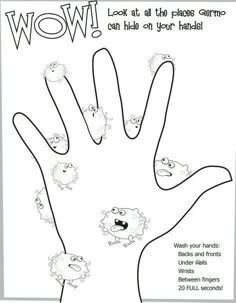 a coloring book with an image of a hand and the words wow written on it