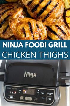 chicken thighs on top with ninja foodi grill on bottom Ninja Roasted Chicken, Ninja Foodi Recipes Chicken, Chicken Thigh Recipes Ninja Foodi, Ninja Foodie Chicken Legs Recipes, Ninja Foodi Grill Recipes Chicken, Whole Chicken In Ninja Foodi Grill, Grilled Chicken Thighs Boneless