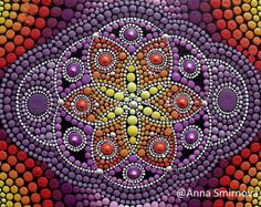 an art work with circles and dots in the middle, on top of a purple background