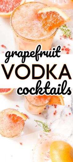 grapefruit vodka cocktail with oranges and garnishes on the side