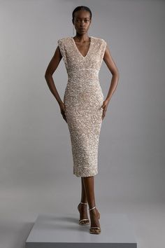 Petite Textured Sequin Sleeveless Midi Dress | Karen Millen Special Occasion Dresses For Wedding, Arwen Lotr, Cocktail Outfits, Jumpsuit For Wedding Guest, Petite Midi Dress, Summer Bridesmaid Dresses, Spring Wedding Guest Dress, Bridesmaid Dresses With Sleeves, Destination Dress