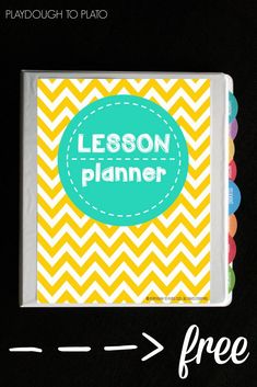 the lesson planner is shown with text overlaying it, and an image of a yellow chevron background