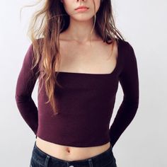 Square Neck Top With Long Sleeves. Color: Eggplant New With Tags Purple Stretch Long Sleeve Crop Top, Purple Long Sleeve Stretch Crop Top, Fitted Purple Crop Top For Fall, Chic Purple Long Sleeve Crop Top, Chic Long Sleeve Purple Crop Top, Purple Fitted Top For Fall, Fitted Fall Purple Tops, Fitted Purple Tops For Fall, Purple Long Sleeve Trendy Tops