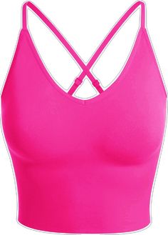 Seamless Sports Crop Top With Tank Straps, Seamless Camisole Activewear For Workout, Pink Micro-elastic Seamless Sports Bra, Workout Seamless Shapewear Sports Bra, Sporty Seamless Camisole Sports Bra, Sporty Camisole Sports Bra With Seamless Construction, Sports Camisole With Built-in Bra, Sports Camisole Bra With Built-in Bra, Stretch Camisole Crop Top For Sports