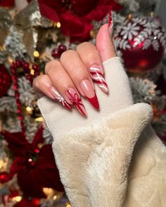 Credits: naillab.bykaithleen | IG  nails, inspo, ideas, trends, instagram, tiktok, social media, nailpolish, season, fall, christmas, snowflakes, snow, winter, tutorial, aesthetic, blackfriday, french, frenchnails, holiday, gold, silver, jewellery, ring, chrome, brown, longnails, almond, square, stiletto, fashion, glow, glowup, selfcare, sweater, sparkles, ongles, beauty, nailart, nageldesign, flowers, ombre, 3D art, rings, coquette, heart, hearts glitter, fashion, shiny, cherry, cherryred, darkred, winered, diy, weinrot, wine, dark, bows, shop, elegant, rich, chic, cute, hot, charms, thanksgiving, thatgirl, pinterest app, wishlist, weihnachten, herbstnägel, winternägel, november, december, outfit, autumn, herbst, visionboard, beige, holidays, gift, winter outfit Christmas Nail Inspo Stiletto, Christmas Red And Silver Nails, Cherry Christmas Nails, Christmas Almond Nails Designs, Christmas Nail Designs Stiletto, Almond Christmas Nails Designs, Stiletto Christmas Nails Designs, Christmas Stiletto Nails Designs, Christmas Nails With Charms