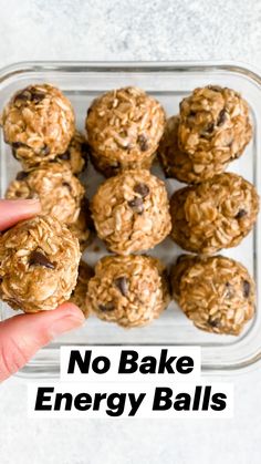 no bake energy balls are being held up in front of the camera