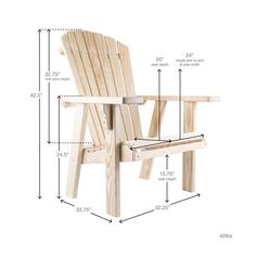 a wooden chair with measurements for the seat