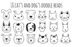 cats and dogs doodle heads