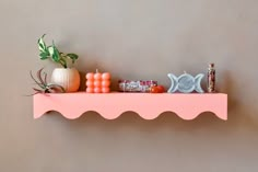 a shelf that has some decorations on it