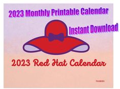 a red hat calendar with a bow tie on it