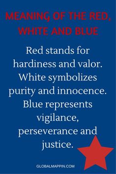 the red, white and blue poster is shown with words on it that read meaning of the