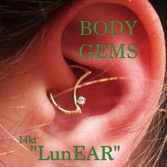 Body Gems Creation: 14kt Gold LunEAR" moon shaped seamless ring great for the daith. (Piercing done @Luckysnoho) Moon Piercing, Body Gems, 14k Gold Hoop Earrings, Body Adornment, Body Jewelry Piercing