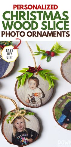 Learn how to make these easy DIY Wood Slice ornaments for the cutest handmade Christmas gifts! Try your hand at this rustic Christmas wood craft and give the best personalized photo ornaments to your whole family! Diy Photo Ornaments, Picture Christmas Ornaments, Ornaments Diy Kids, Picture Ornaments, Fabric Christmas Trees, Photo Christmas Ornaments, Christmas Crafts To Make, Wood Photo, Photo Ornaments