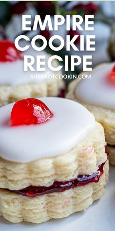 some cookies with jelly on them and the words empire cookie recipe