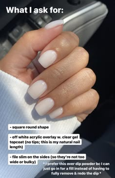 Soft White Dip Nails, Off White Overlay Nails, White Dipping Powder Nails, Dip Powder Nails Milky White, Beach Nails Dip Powder, Short Sqovalnails, Dip Nails White, Acrylic Overlay Nails Short Natural, Acrylic Powder Nails Ideas